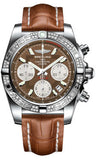 Breitling,Breitling - Chronomat 41 Steel Diamond Bezel - Croco Strap - Watch Brands Direct