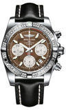 Breitling,Breitling - Chronomat 41 Steel Diamond Bezel - Leather Strap - Watch Brands Direct