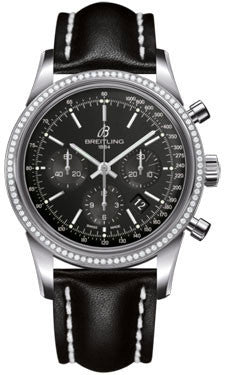 Breitling,Breitling - Transocean Chronograph Steel - Diamond Bezel - Leather Strap - Watch Brands Direct