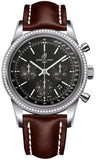 Breitling,Breitling - Transocean Chronograph Steel - Diamond Bezel - Leather Strap - Watch Brands Direct