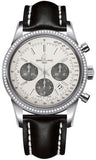 Breitling,Breitling - Transocean Chronograph Steel - Diamond Bezel - Leather Strap - Watch Brands Direct