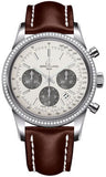 Breitling,Breitling - Transocean Chronograph Steel - Diamond Bezel - Leather Strap - Watch Brands Direct
