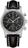 Breitling,Breitling - Transocean Chronograph Steel - Diamond Case - Leather Strap - Watch Brands Direct