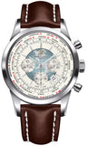 Breitling,Breitling - Transocean Chronograph Unitime Stainless Steel - Leather Strap - Watch Brands Direct