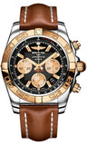 Breitling,Breitling - Chronomat 44 Steel and Rose Gold Polished Bezel - Leather Strap - Watch Brands Direct