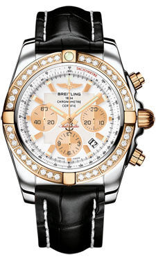 Breitling,Breitling - Chronomat 44 Steel and Rose Gold 40 Diamond Bezel - Croco Strap - Watch Brands Direct