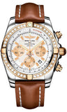 Breitling,Breitling - Chronomat 44 Steel and Rose Gold 40 Diamond Bezel - Leather Strap - Watch Brands Direct
