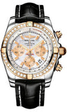 Breitling,Breitling - Chronomat 44 Steel and Rose Gold 40 Diamond Bezel - Croco Strap - Watch Brands Direct