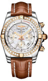 Breitling,Breitling - Chronomat 44 Steel and Rose Gold 40 Diamond Bezel - Croco Strap - Watch Brands Direct