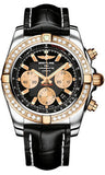 Breitling,Breitling - Chronomat 44 Steel and Rose Gold 40 Diamond Bezel - Croco Strap - Watch Brands Direct