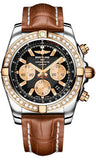Breitling,Breitling - Chronomat 44 Steel and Rose Gold 40 Diamond Bezel - Croco Strap - Watch Brands Direct