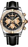 Breitling,Breitling - Chronomat 44 Steel and Rose Gold 40 Diamond Bezel - Leather Strap - Watch Brands Direct