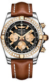 Breitling,Breitling - Chronomat 44 Steel and Rose Gold 40 Diamond Bezel - Leather Strap - Watch Brands Direct