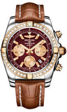 Breitling,Breitling - Chronomat 44 Steel and Rose Gold 40 Diamond Bezel - Croco Strap - Watch Brands Direct