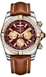 Breitling,Breitling - Chronomat 44 Steel and Rose Gold 40 Diamond Bezel - Leather Strap - Watch Brands Direct