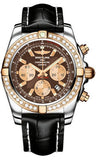 Breitling,Breitling - Chronomat 44 Steel and Rose Gold 40 Diamond Bezel - Croco Strap - Watch Brands Direct