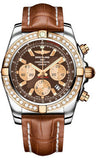 Breitling,Breitling - Chronomat 44 Steel and Rose Gold 40 Diamond Bezel - Croco Strap - Watch Brands Direct