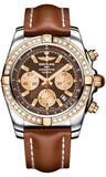 Breitling,Breitling - Chronomat 44 Steel and Rose Gold 40 Diamond Bezel - Leather Strap - Watch Brands Direct
