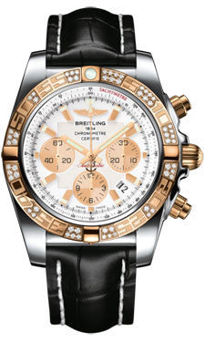 Breitling,Breitling - Chronomat 44 Steel and Rose Gold 60 Diamond Bezel - Croco Strap - Watch Brands Direct