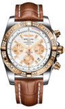 Breitling,Breitling - Chronomat 44 Steel and Rose Gold 60 Diamond Bezel - Croco Strap - Watch Brands Direct
