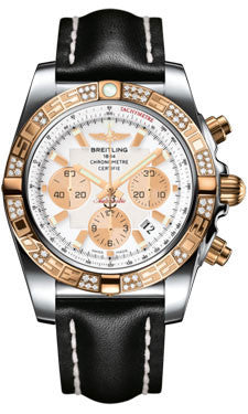 Breitling,Breitling - Chronomat 44 Steel and Rose Gold 60 Diamond Bezel - Leather Strap - Watch Brands Direct