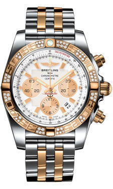 Breitling,Breitling - Chronomat 44 Steel and Rose Gold 60 Diamond Bezel - Pilot Bracelet - Two-Tone - Watch Brands Direct