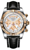 Breitling,Breitling - Chronomat 44 Steel and Rose Gold 60 Diamond Bezel - Croco Strap - Watch Brands Direct