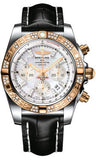 Breitling,Breitling - Chronomat 44 Steel and Rose Gold 60 Diamond Bezel - Croco Strap - Watch Brands Direct