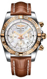 Breitling,Breitling - Chronomat 44 Steel and Rose Gold 60 Diamond Bezel - Croco Strap - Watch Brands Direct