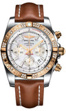 Breitling,Breitling - Chronomat 44 Steel and Rose Gold 60 Diamond Bezel - Leather Strap - Watch Brands Direct