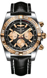 Breitling,Breitling - Chronomat 44 Steel and Rose Gold 60 Diamond Bezel - Croco Strap - Watch Brands Direct