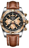 Breitling,Breitling - Chronomat 44 Steel and Rose Gold 60 Diamond Bezel - Croco Strap - Watch Brands Direct
