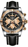 Breitling,Breitling - Chronomat 44 Steel and Rose Gold 60 Diamond Bezel - Leather Strap - Watch Brands Direct