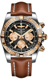 Breitling,Breitling - Chronomat 44 Steel and Rose Gold 60 Diamond Bezel - Leather Strap - Watch Brands Direct