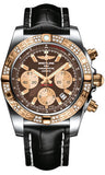 Breitling,Breitling - Chronomat 44 Steel and Rose Gold 60 Diamond Bezel - Croco Strap - Watch Brands Direct