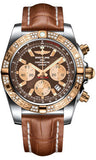 Breitling,Breitling - Chronomat 44 Steel and Rose Gold 60 Diamond Bezel - Croco Strap - Watch Brands Direct
