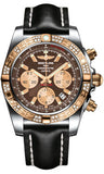 Breitling,Breitling - Chronomat 44 Steel and Rose Gold 60 Diamond Bezel - Leather Strap - Watch Brands Direct