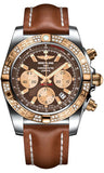 Breitling,Breitling - Chronomat 44 Steel and Rose Gold 60 Diamond Bezel - Leather Strap - Watch Brands Direct