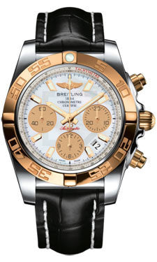 Breitling,Breitling - Chronomat 41 Steel and Gold Polished Bezel - Croco Strap - Watch Brands Direct