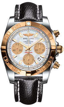 Breitling,Breitling - Chronomat 41 Steel and Gold Polished Bezel - Lizard Strap - Watch Brands Direct