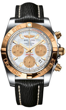 Breitling,Breitling - Chronomat 41 Steel and Gold Polished Bezel - Sahara Leather Strap - Watch Brands Direct