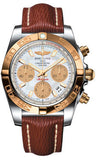 Breitling,Breitling - Chronomat 41 Steel and Gold Polished Bezel - Sahara Leather Strap - Watch Brands Direct