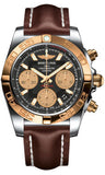 Breitling,Breitling - Chronomat 41 Steel and Gold Polished Bezel - Leather Strap - Watch Brands Direct
