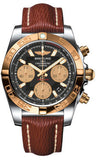 Breitling,Breitling - Chronomat 41 Steel and Gold Polished Bezel - Sahara Leather Strap - Watch Brands Direct