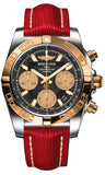 Breitling,Breitling - Chronomat 41 Steel and Gold Polished Bezel - Sahara Leather Strap - Watch Brands Direct