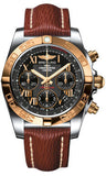 Breitling,Breitling - Chronomat 41 Steel and Gold Polished Bezel - Sahara Leather Strap - Watch Brands Direct