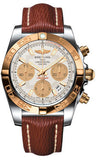 Breitling,Breitling - Chronomat 41 Steel and Gold Polished Bezel - Sahara Leather Strap - Watch Brands Direct