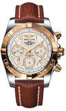 Breitling,Breitling - Chronomat 41 Steel and Gold Polished Bezel - Sahara Leather Strap - Watch Brands Direct