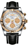 Breitling,Breitling - Chronomat 41 Steel and Gold Diamond Bezel - Croco Strap - Watch Brands Direct