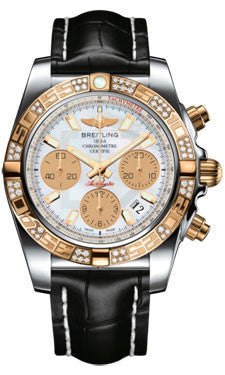 Breitling,Breitling - Chronomat 41 Steel and Gold Diamond Bezel - Croco Strap - Watch Brands Direct